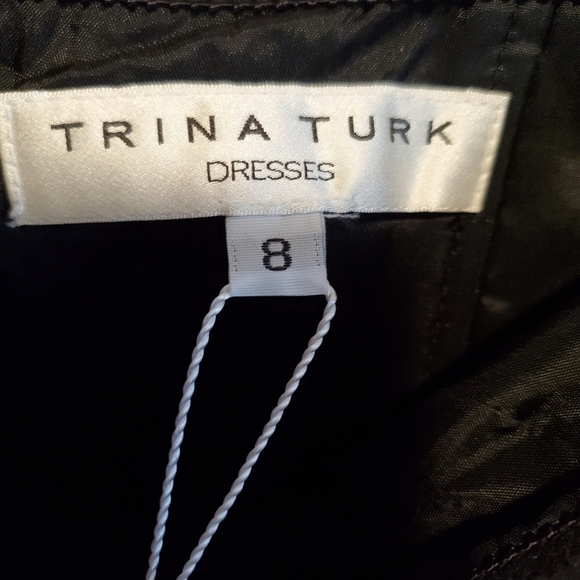 Trina Turk Black and Blue Striped Strapless Dress Size 8 - Picture 4 of 9